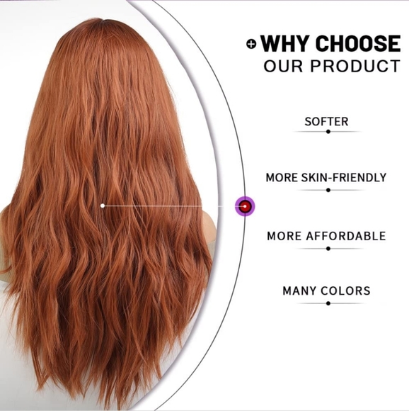 Long Ombre Auburn Wig Synthetic Wavy Curly Hair - Picture 3 of 5